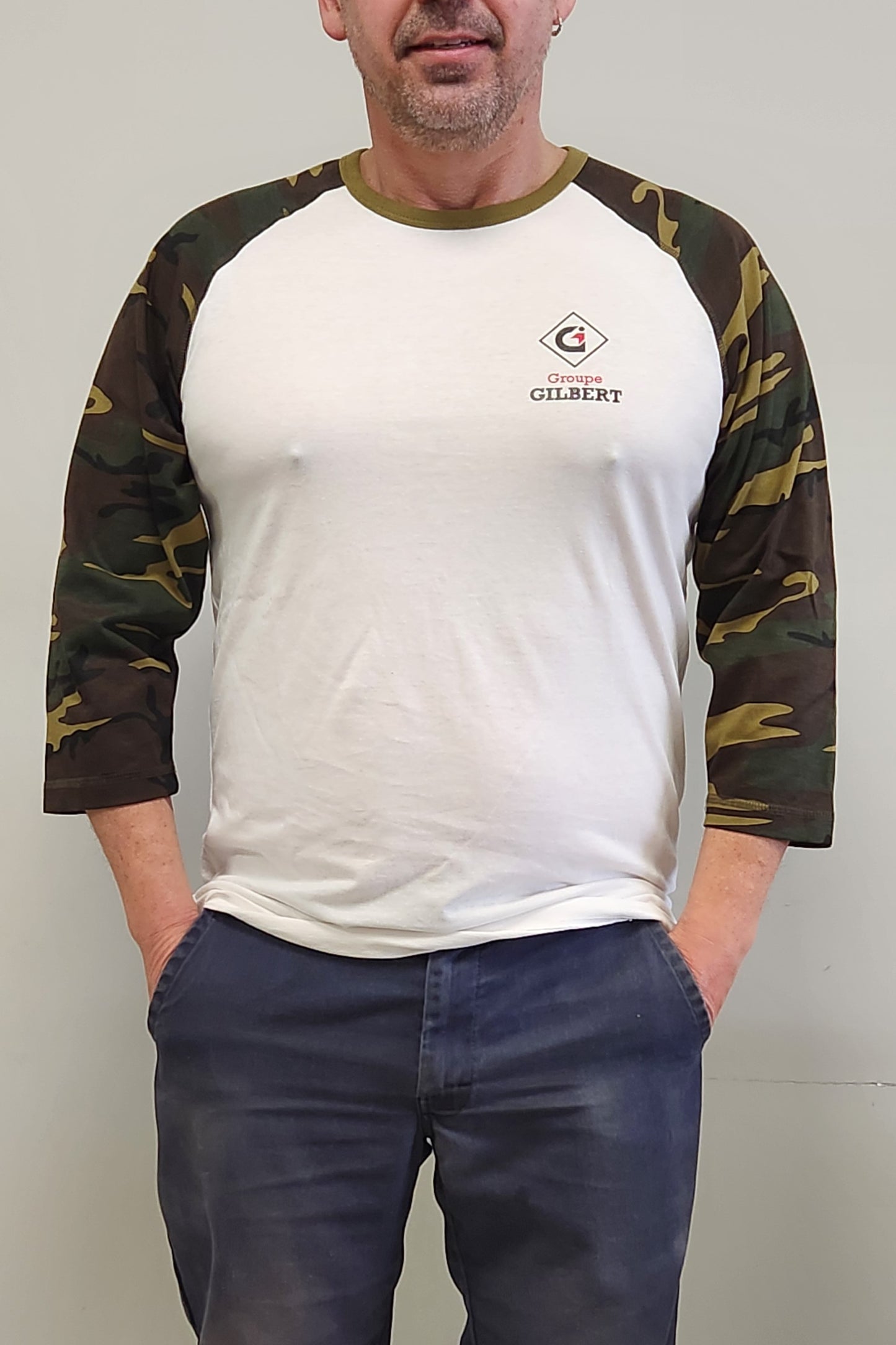 White and camo baseball shirt (men)