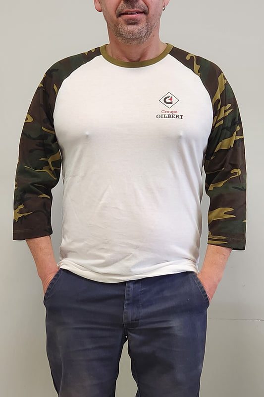 Chandail baseball blanc et camo (homme)
