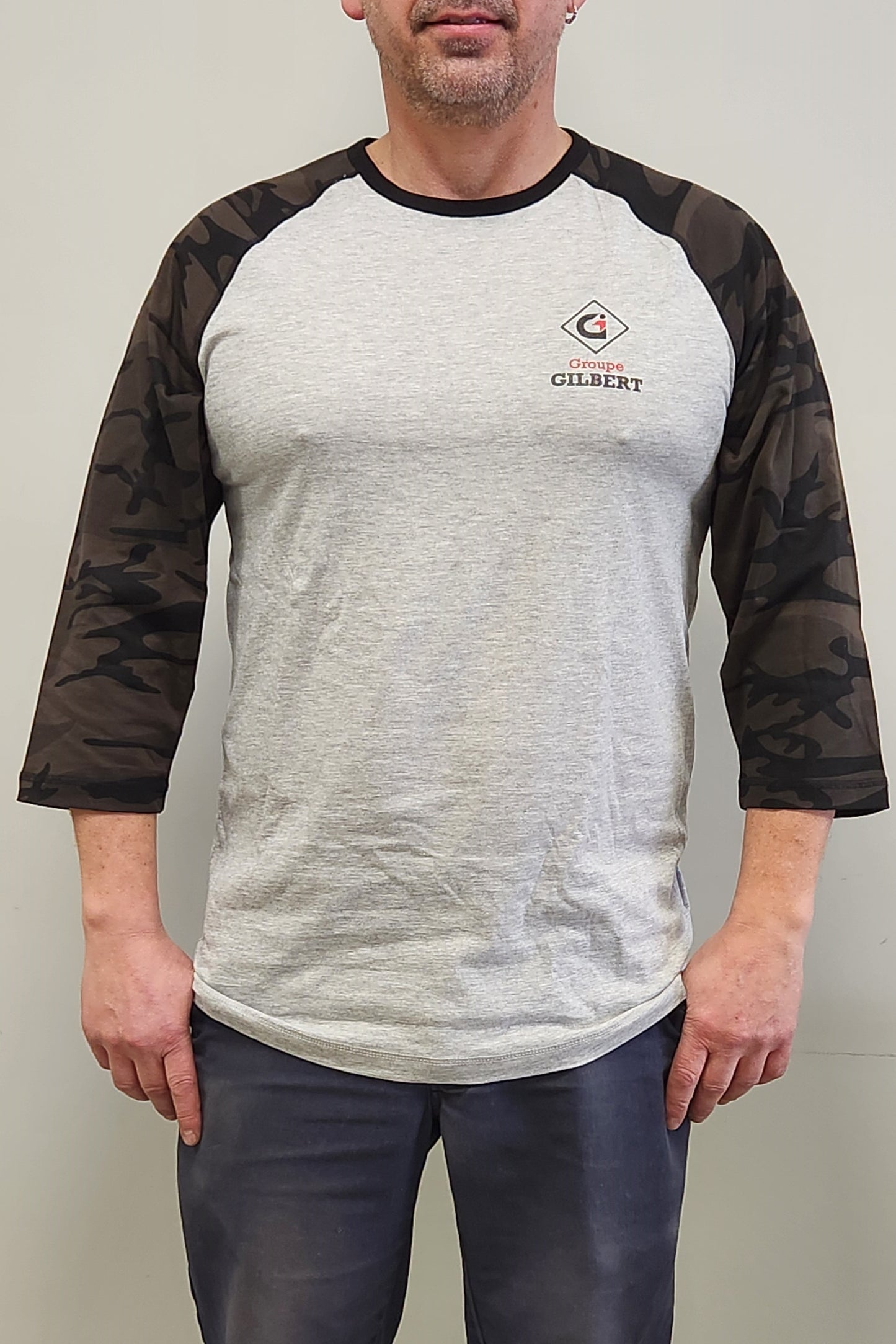 Grey and dark camo baseball shirt (men)