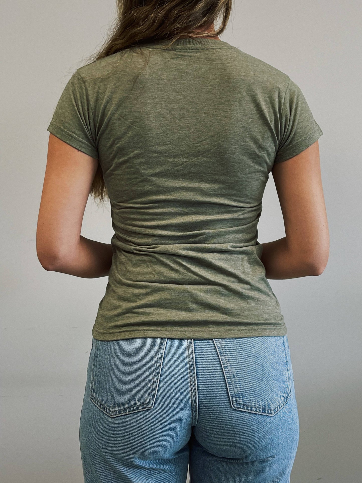 Green short-sleeved t-shirt (women) with V-neck