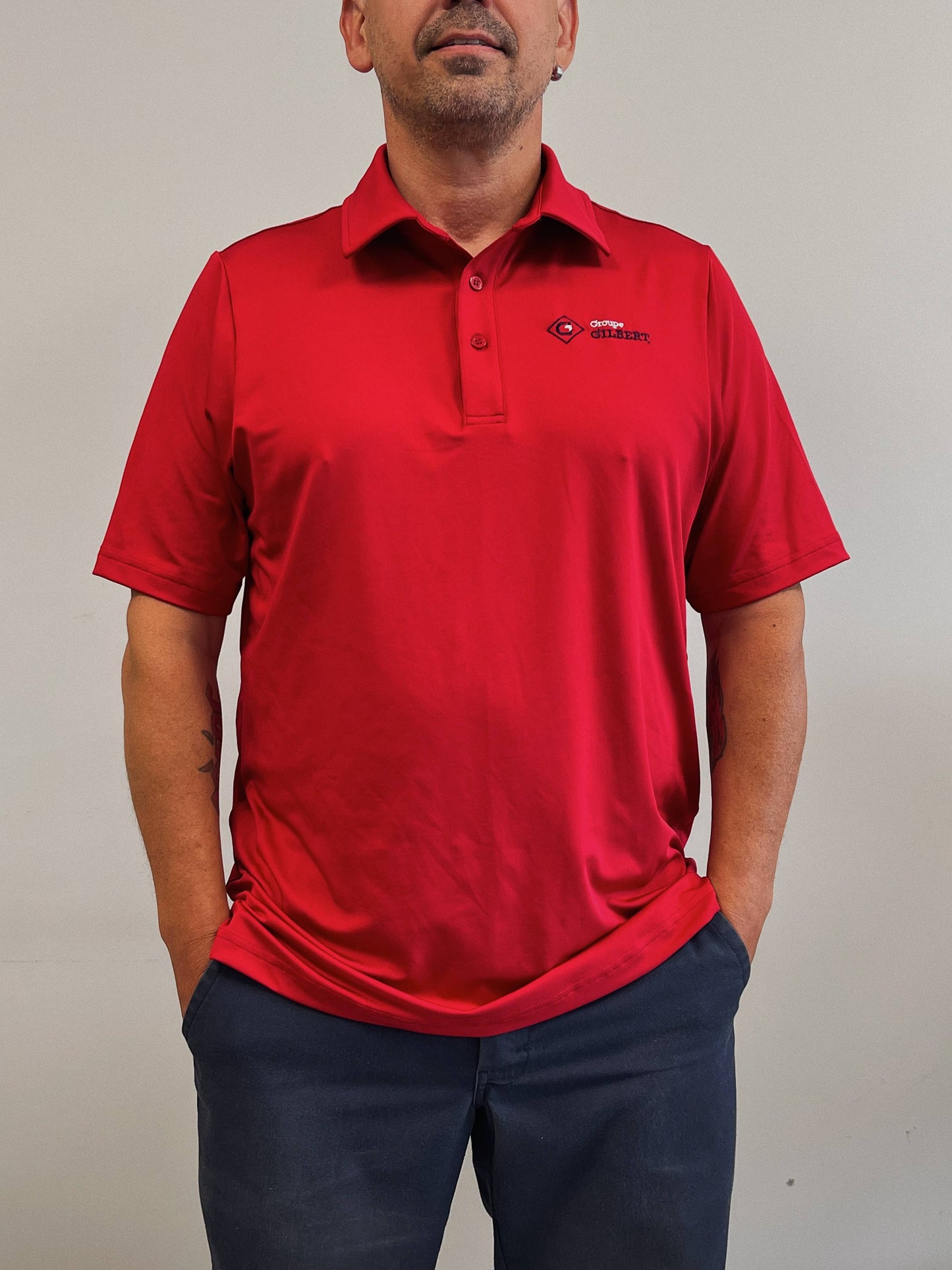 Red short-sleeved polo shirt