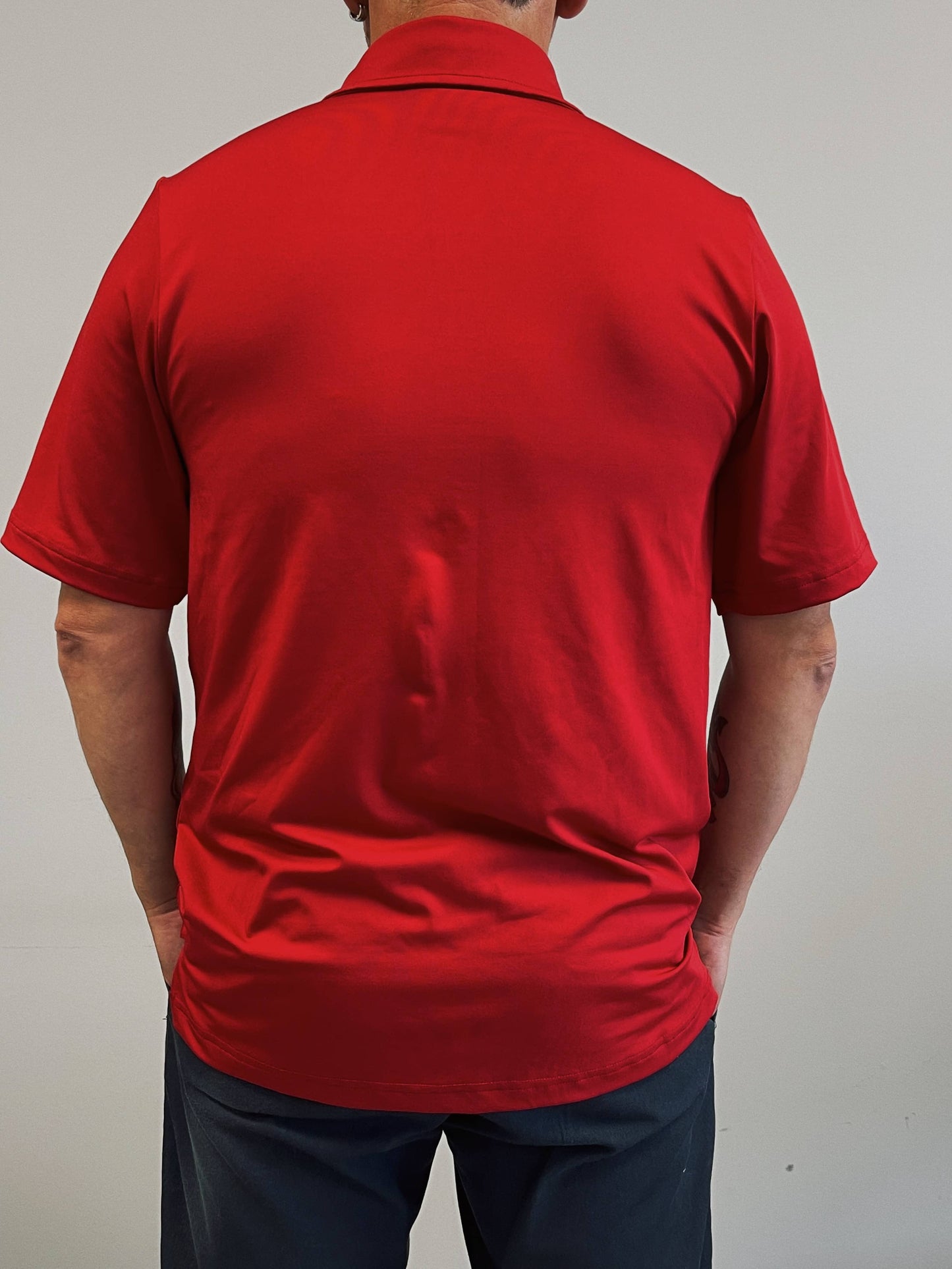 Red short-sleeved polo shirt