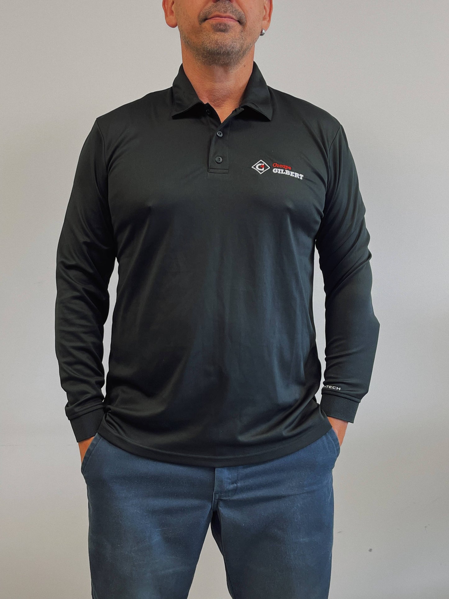 Black long-sleeved polo shirt (men)