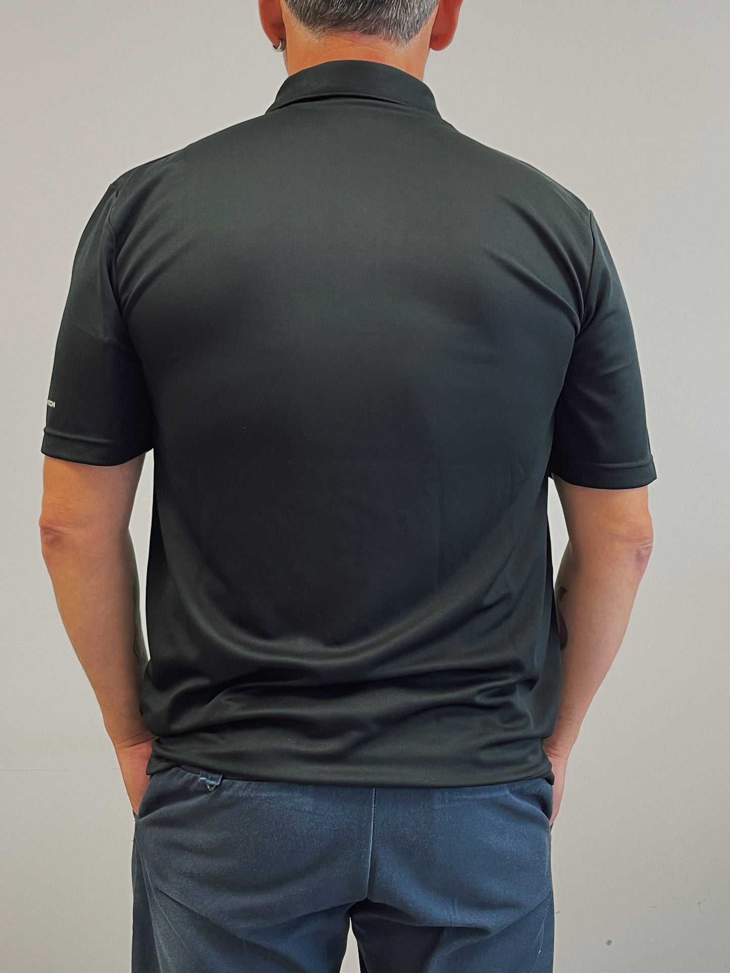 Black short-sleeved polo shirt