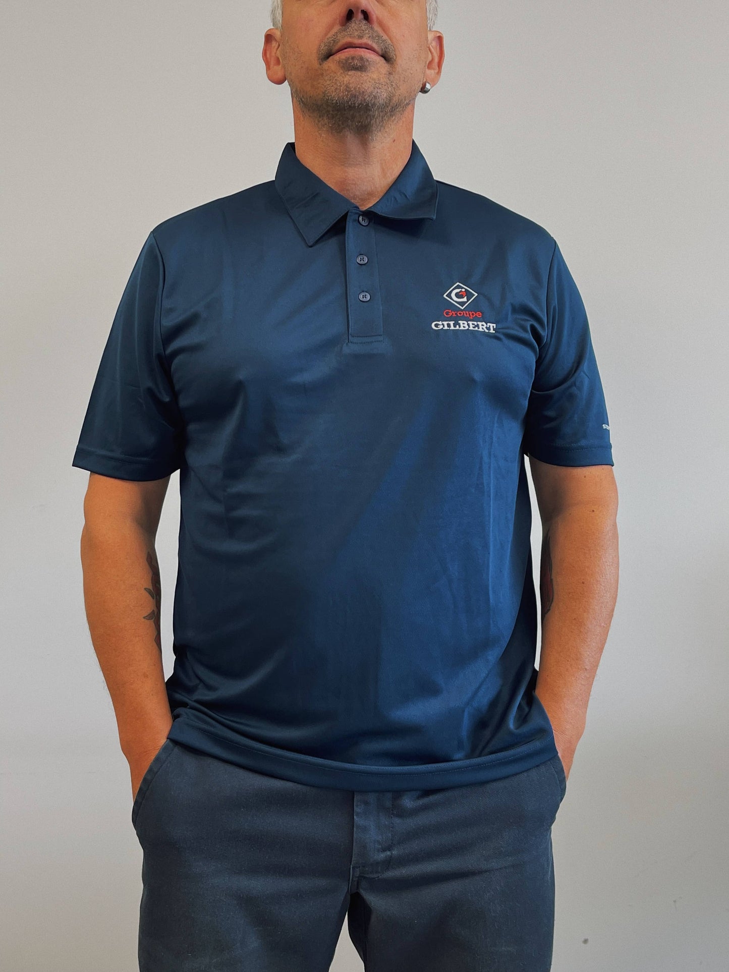 Navy short-sleeved polo shirt