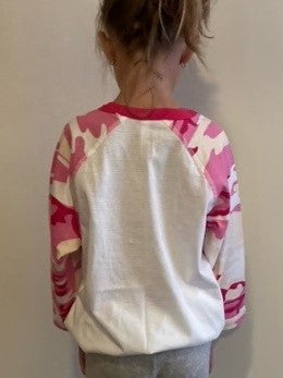 White and pink baseball sweater