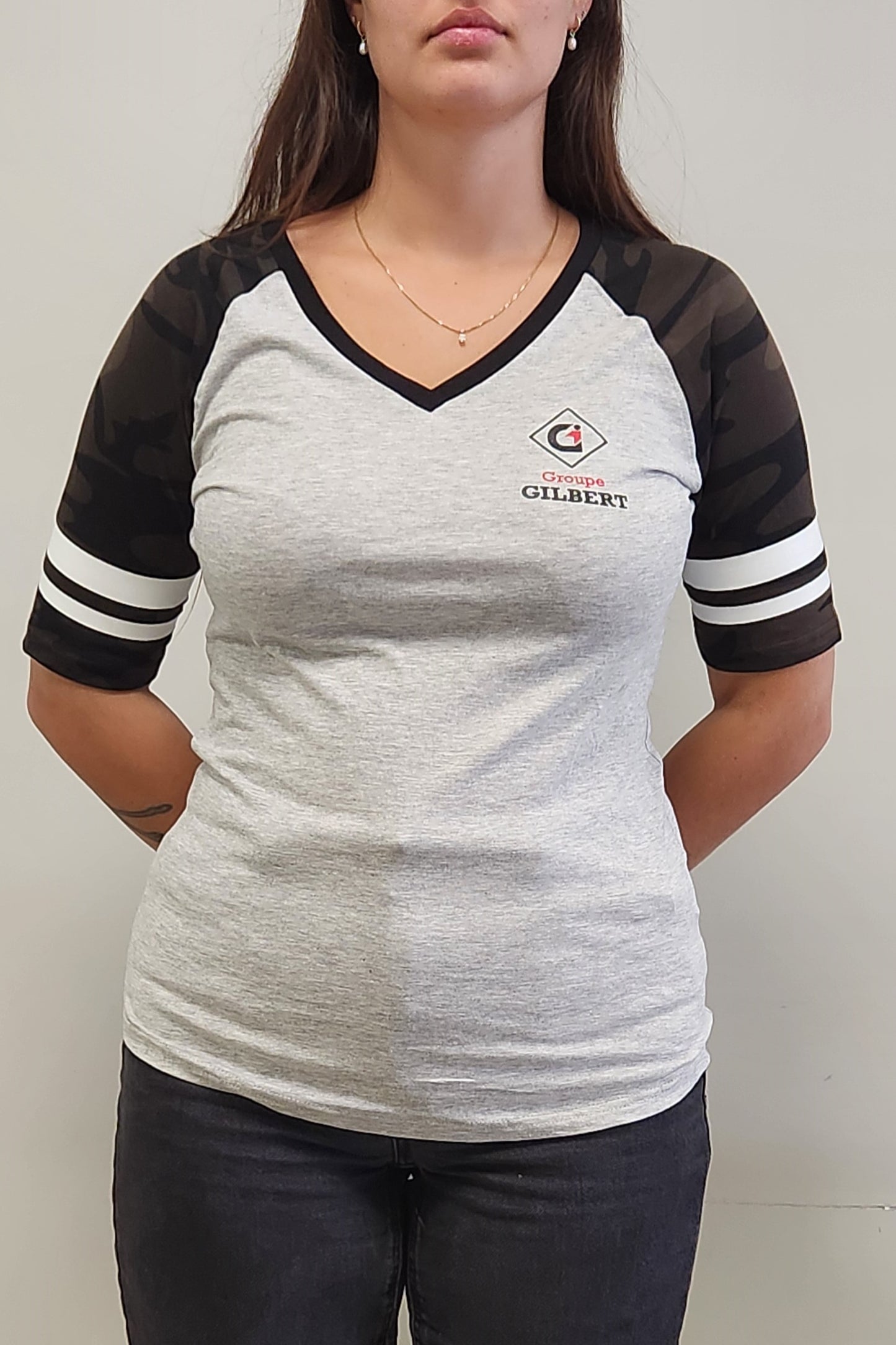 Grey and dark camo baseball shirt (women's)