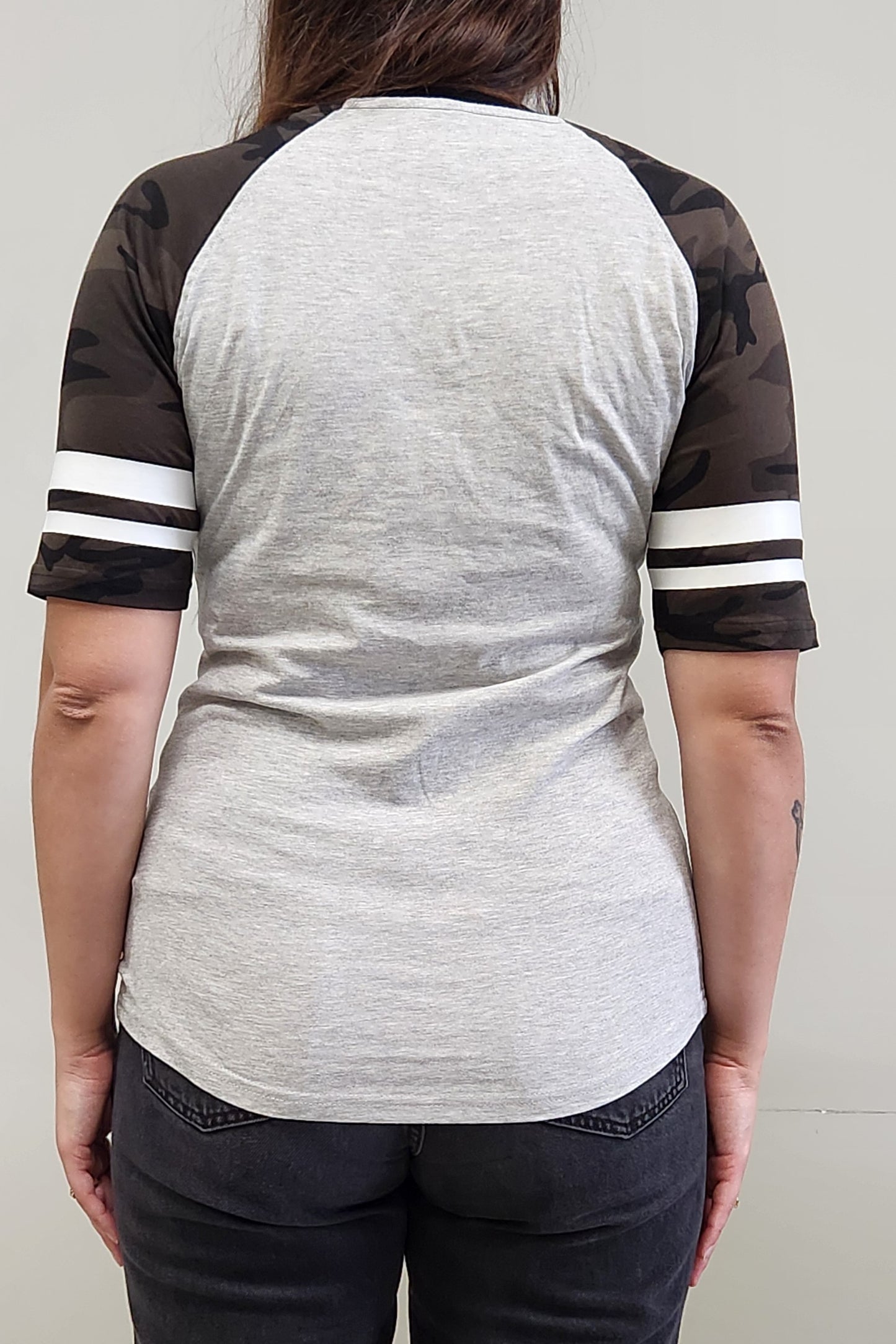 Grey and dark camo baseball shirt (women's)