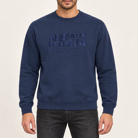 Nouveau modèle // Crewneck brodé - Marine - Ambitieux de nature Groupe Gilbert