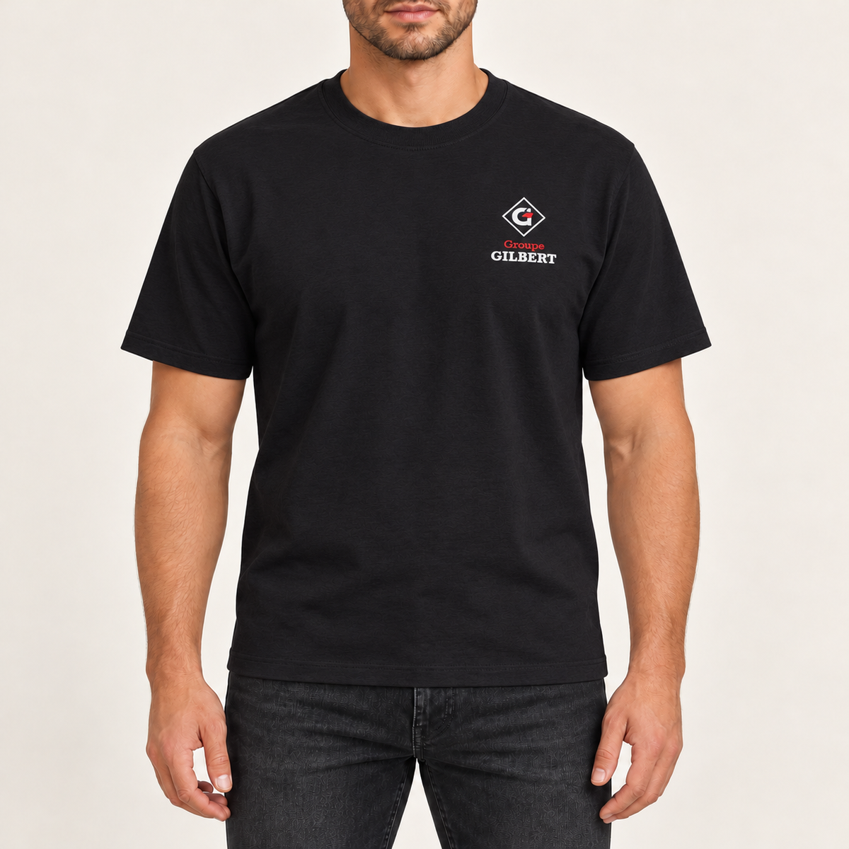Black short-sleeved t-shirt